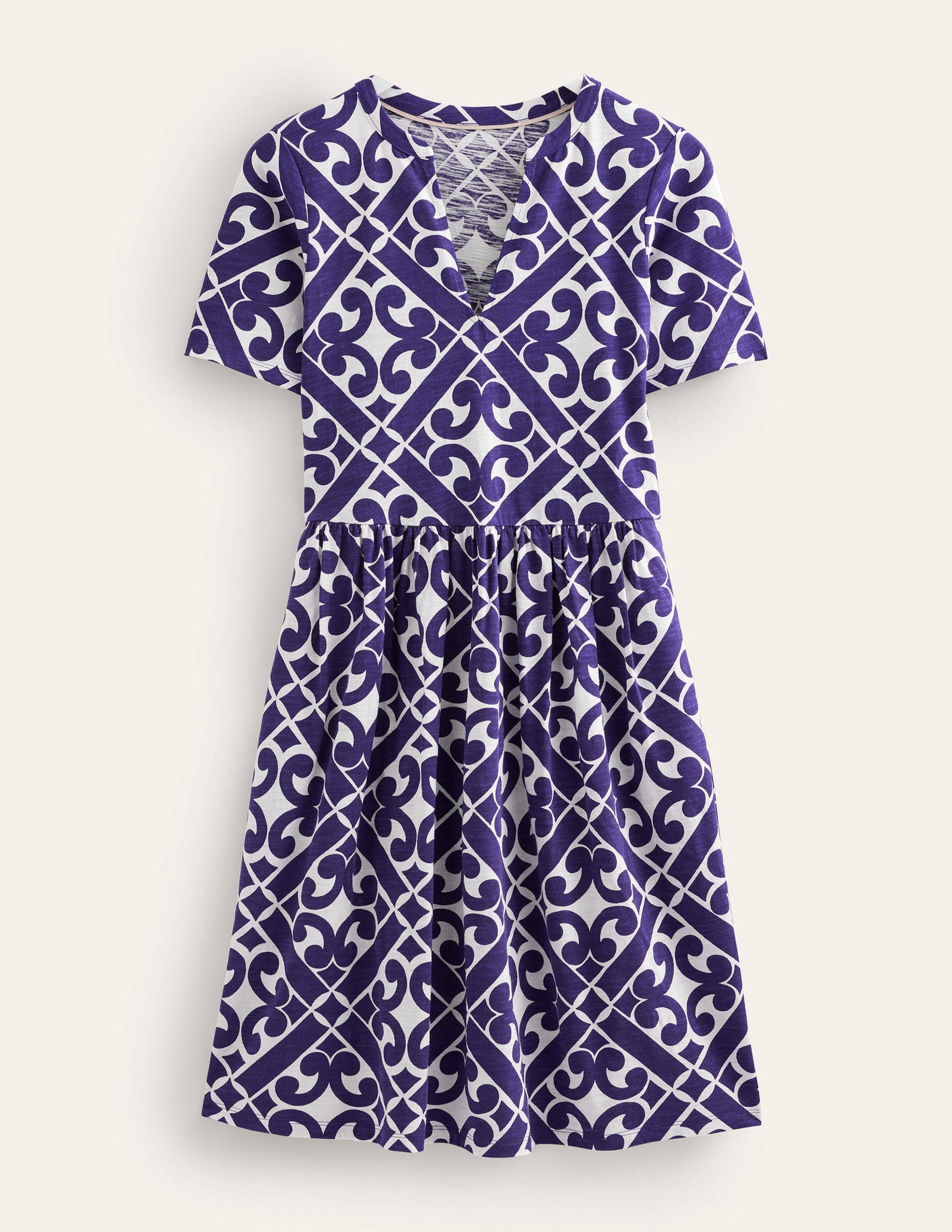 Easy Notch Neck Jersey Dress-Prussian Blue, Tranquil Geo-5