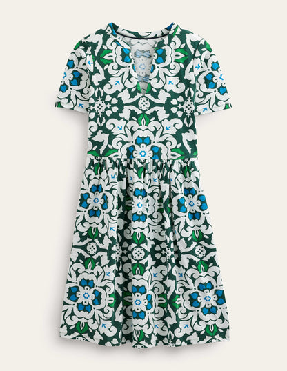 Easy Notch Neck Jersey Dress-Trekking Green, Opulent Pome-4