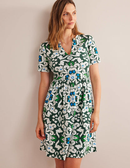 Easy Notch Neck Jersey Dress-Trekking Green, Opulent Pome-1