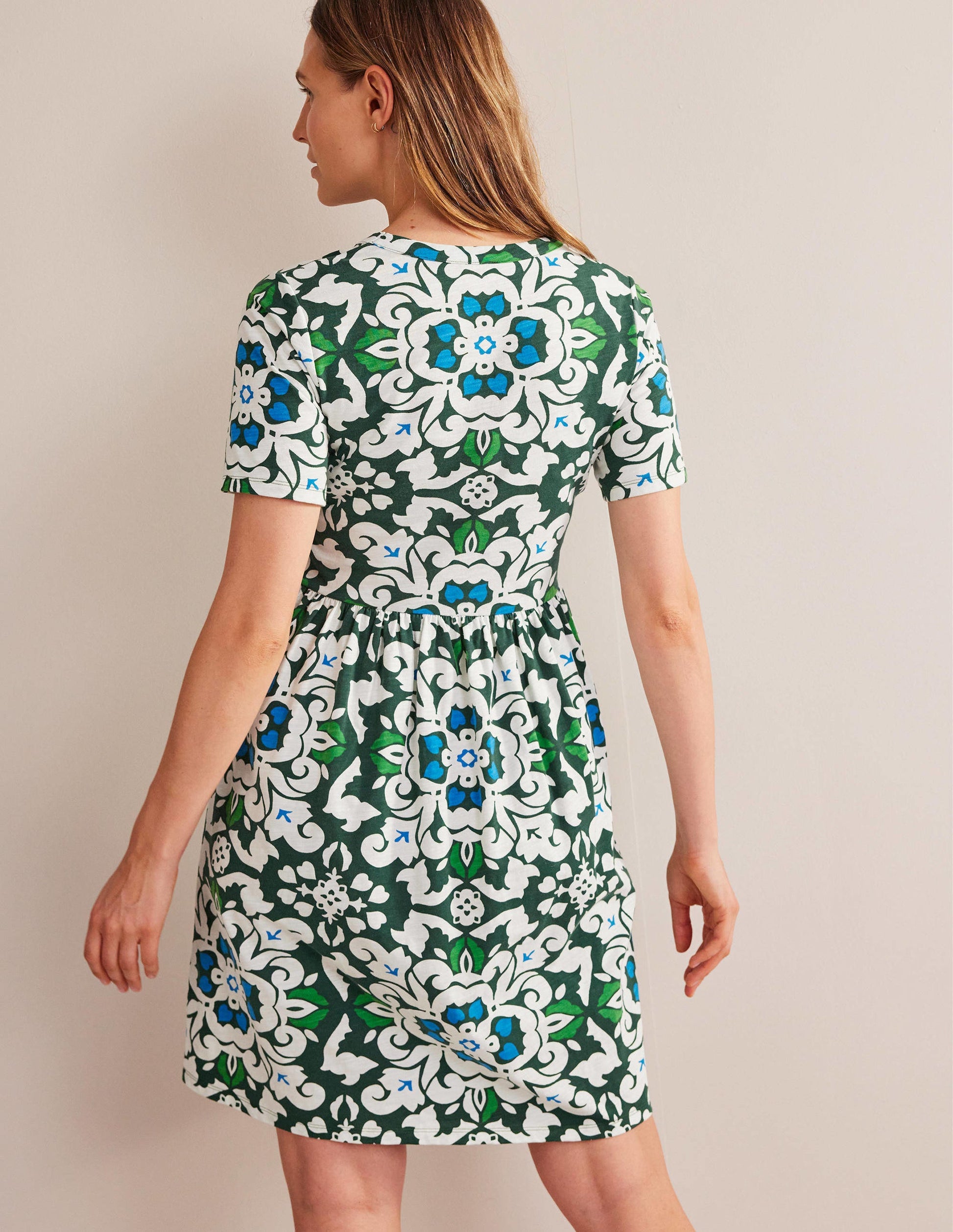 Easy Notch Neck Jersey Dress-Trekking Green, Opulent Pome-3