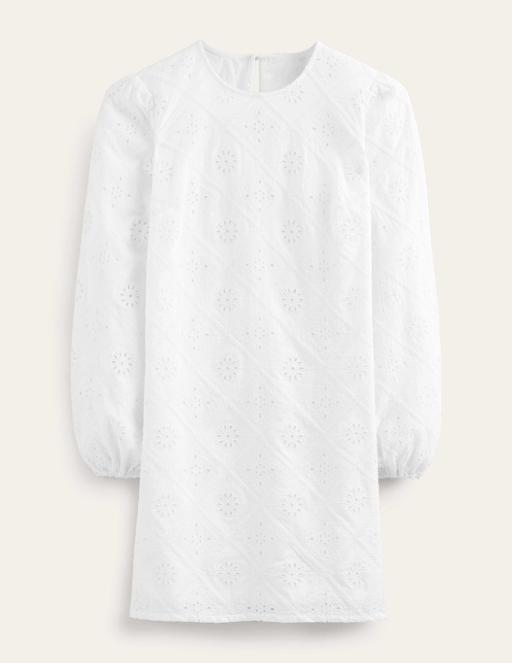 Broderie Mini Shift Dress-White-6