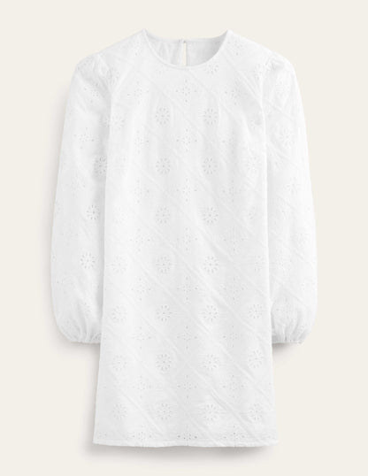 Broderie Mini Shift Dress-White-6