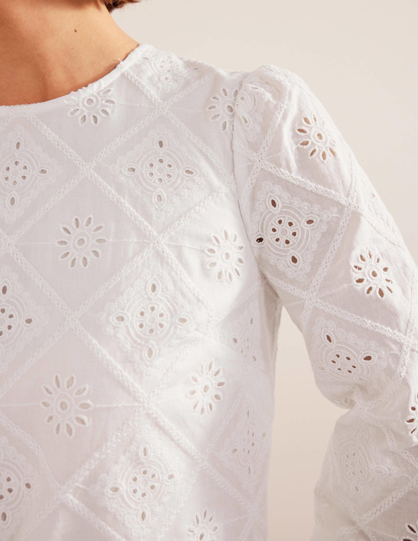 Broderie Mini Shift Dress-White