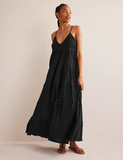 Strappy Tiered Maxi Dress-Black-1
