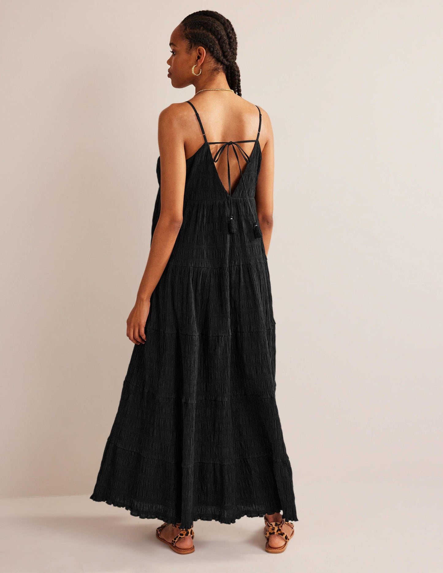 Strappy Tiered Maxi Dress-Black