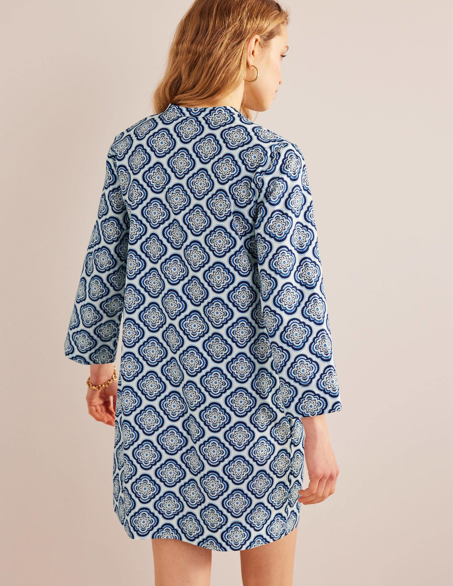 Notch Neck Mini Shift Dress-Heavenly Blue, Botanic Blush