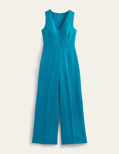 V-Neck Occasion Jumpsuit-Crystal Teal