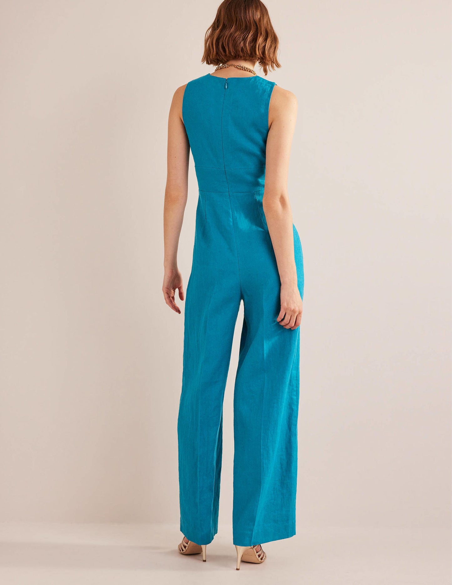 V-Neck Occasion Jumpsuit-Crystal Teal