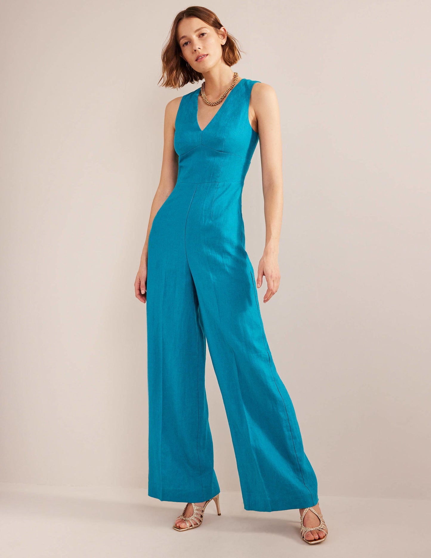 V-Neck Occasion Jumpsuit-Crystal Teal