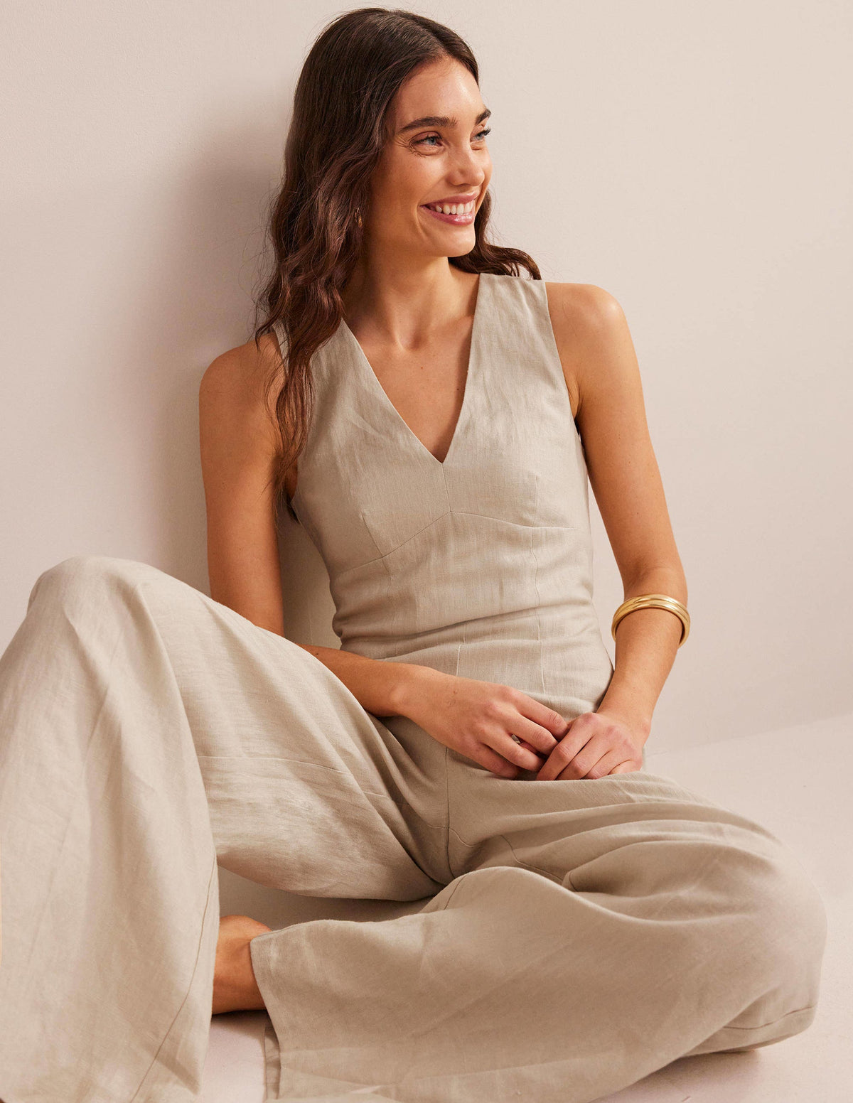 V-Neck Occasion Jumpsuit-Pebble - Image 1
