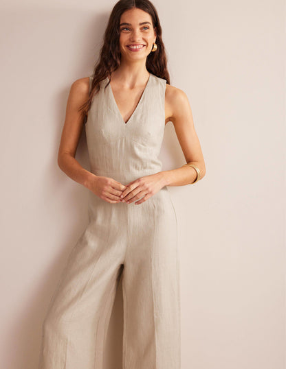 V-Neck Occasion Jumpsuit-Pebble
