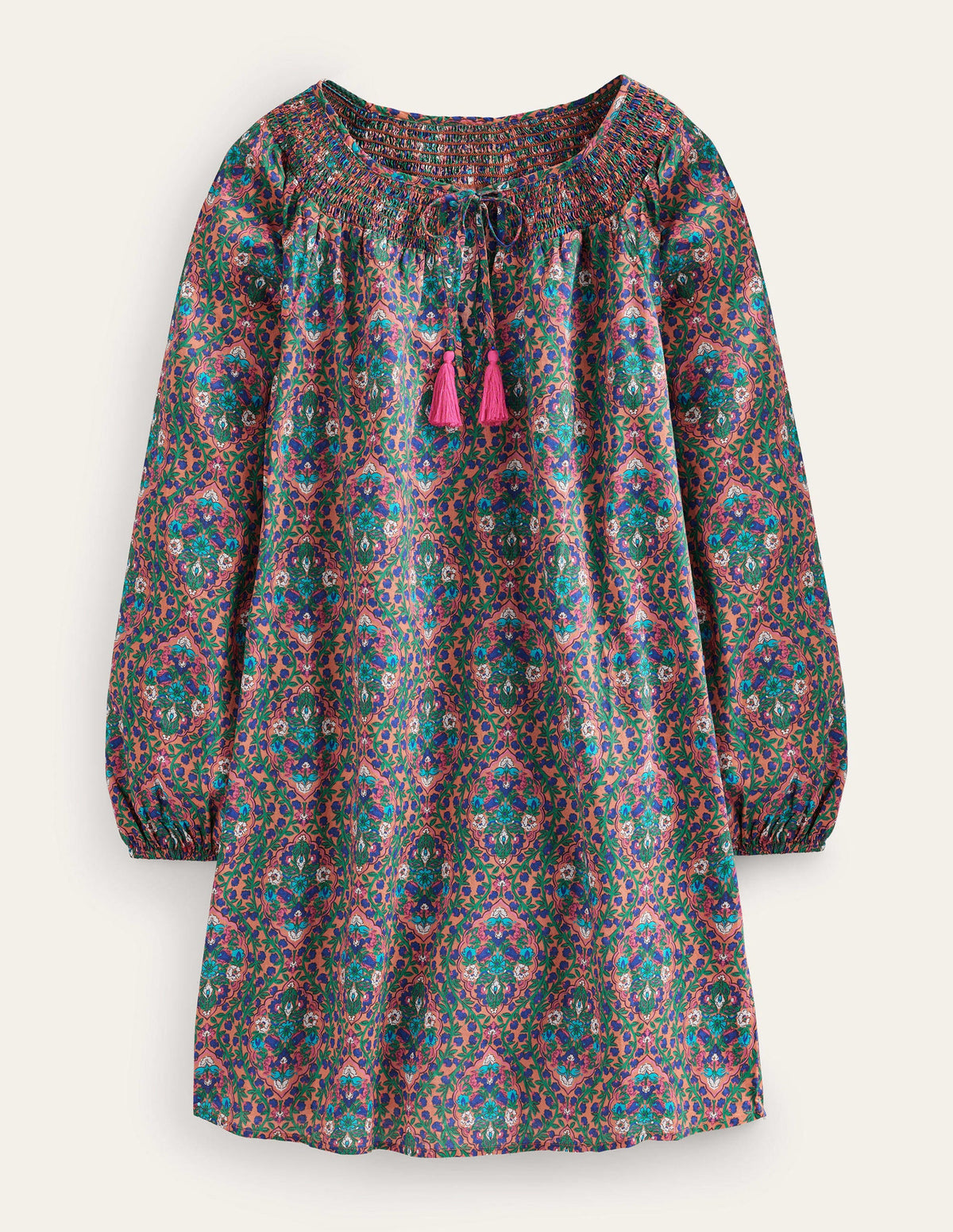 Smocked Neck Beach Kaftan-Multi, Vine Terrace-5