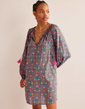 Smocked Neck Beach Kaftan-Multi, Vine Terrace