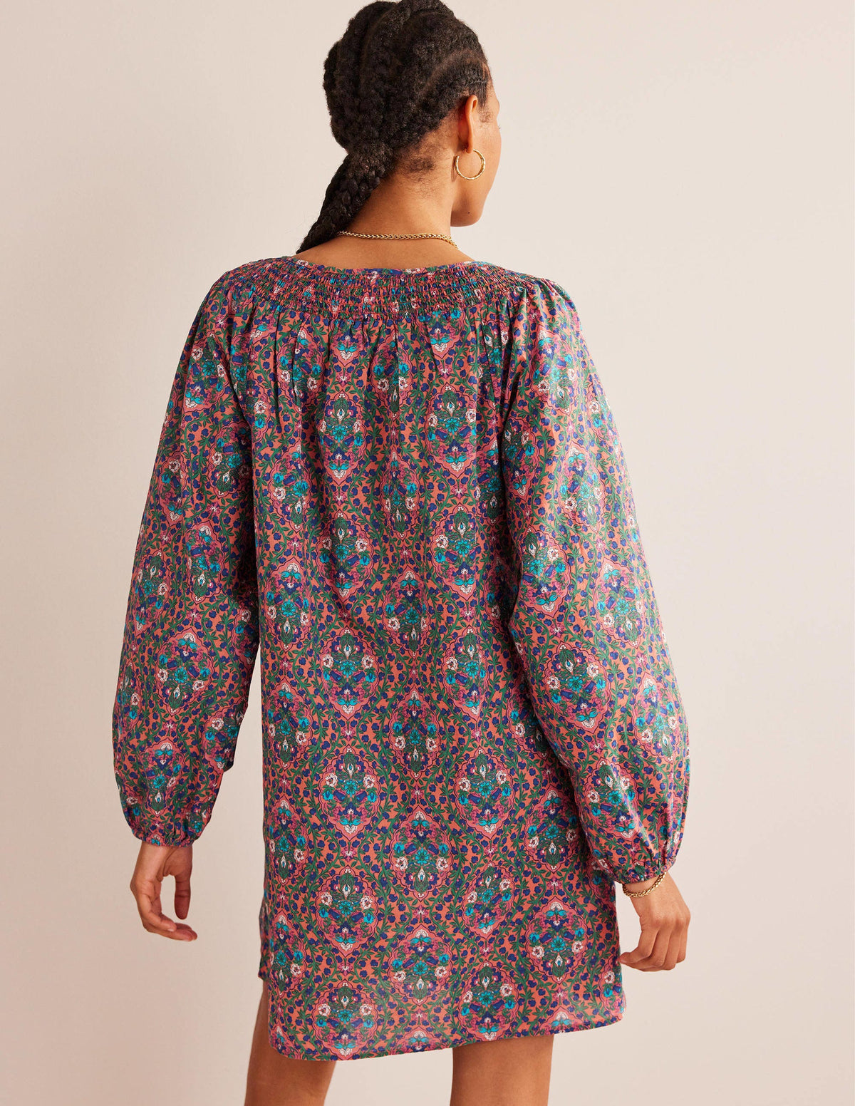Smocked Neck Beach Kaftan-Multi, Vine Terrace-3
