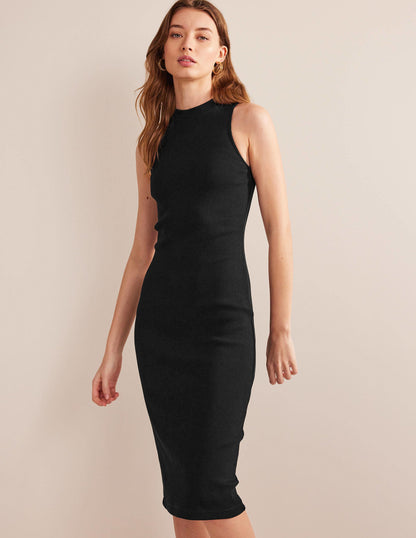 Racer Rib Jersey Midi Dress-Black-4