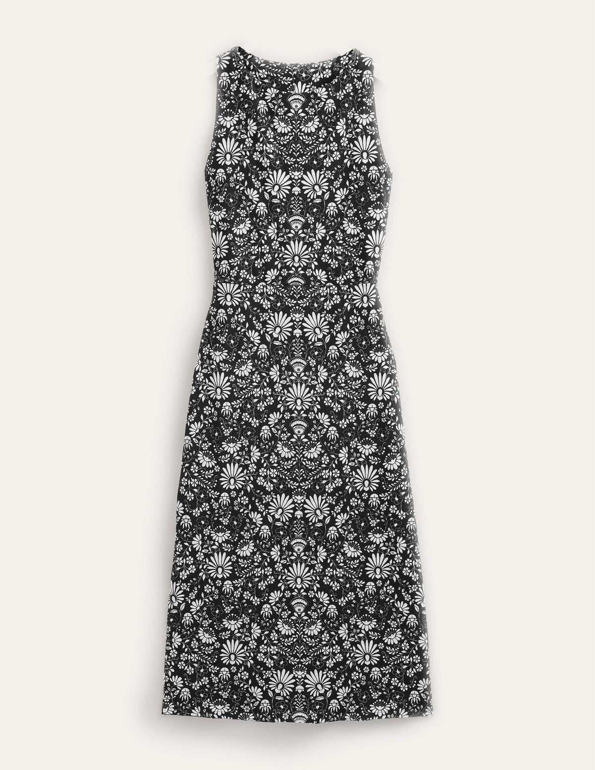 Jersey Column Midi Dress-Black, Gardenia Sprig-5