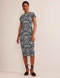 Jersey Column Midi Dress-Black, Gardenia Sprig
