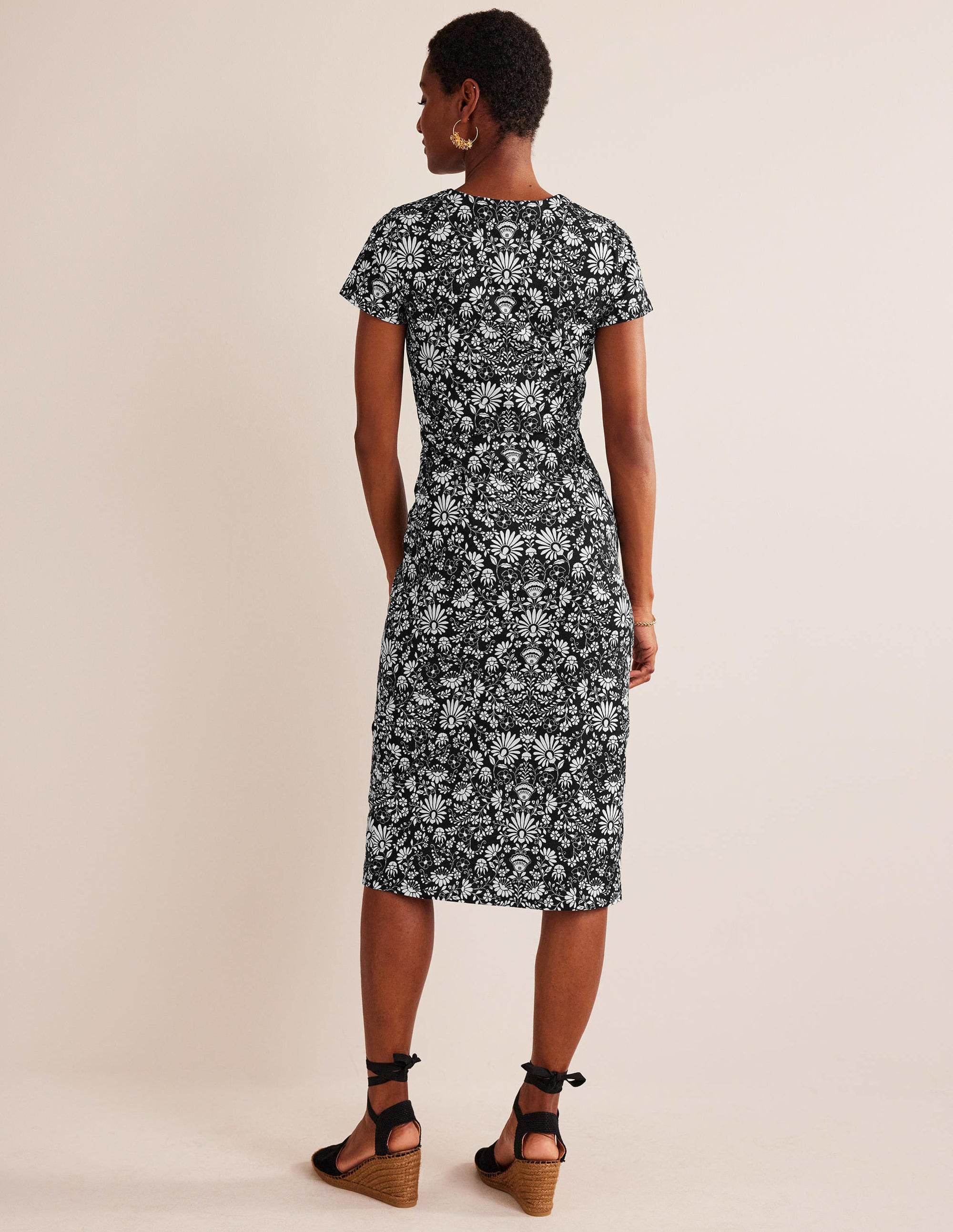 Jersey Column Midi Dress-Black, Gardenia Sprig - Image 3