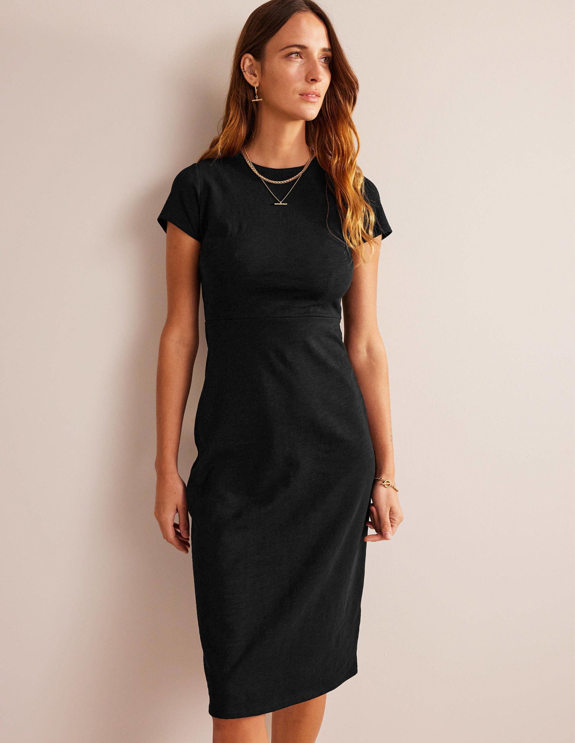 Jersey Column Midi Dress-Black-1