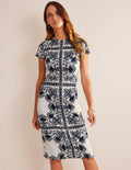 Jersey Column Midi Dress-Navy, Floweret Placement