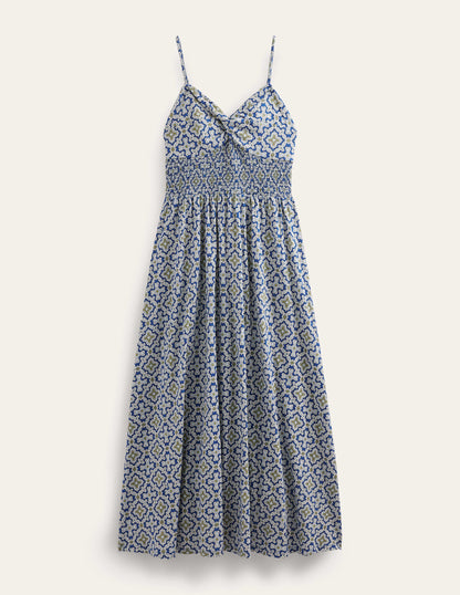 Twist Front Jersey Midi Dress-Blue Heron, Flora Tile