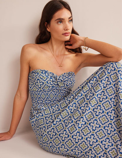Twist Front Jersey Midi Dress-Blue Heron, Flora Tile