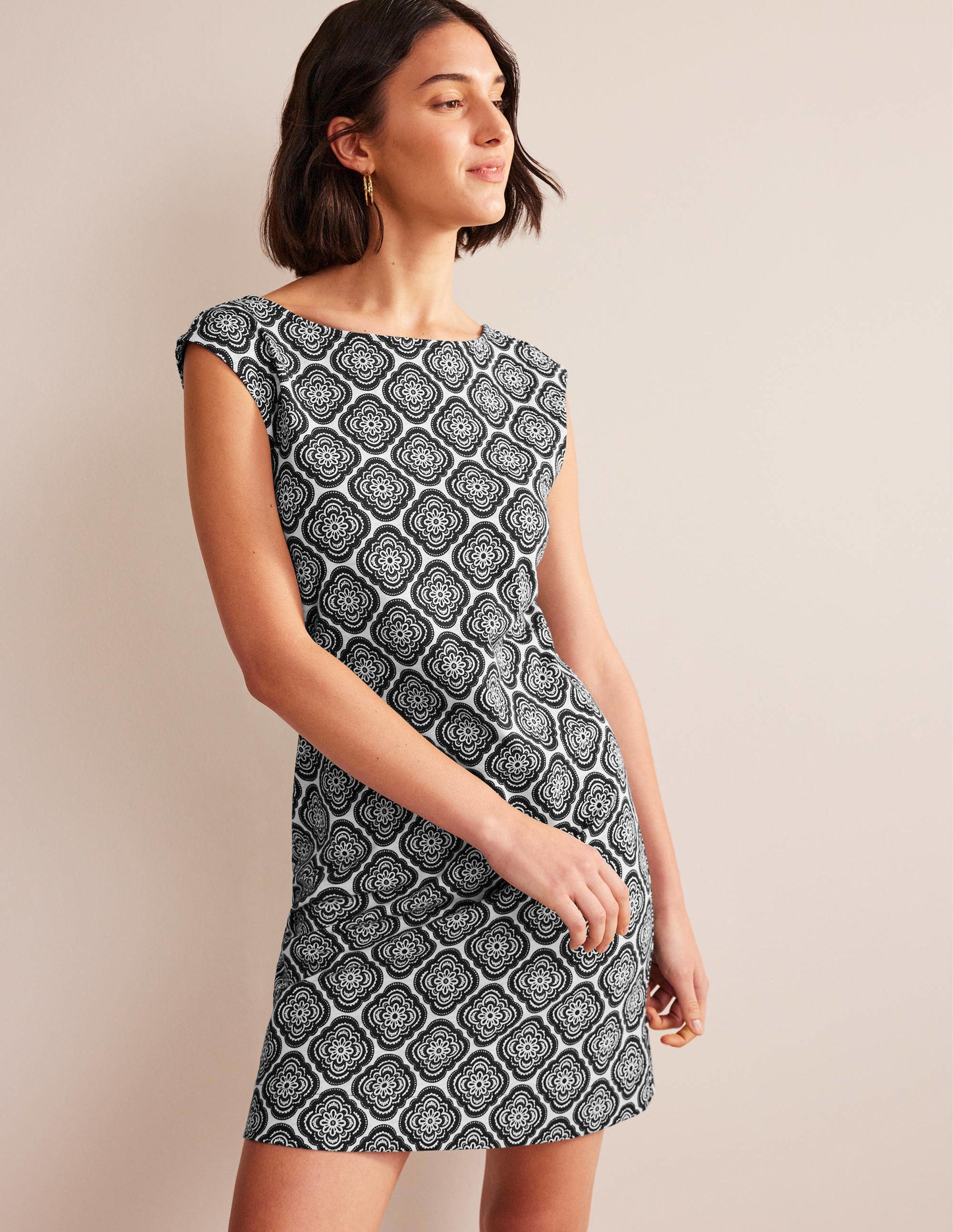 Sleeveless Jersey Shift Dress-Black, Botanic Blush-1