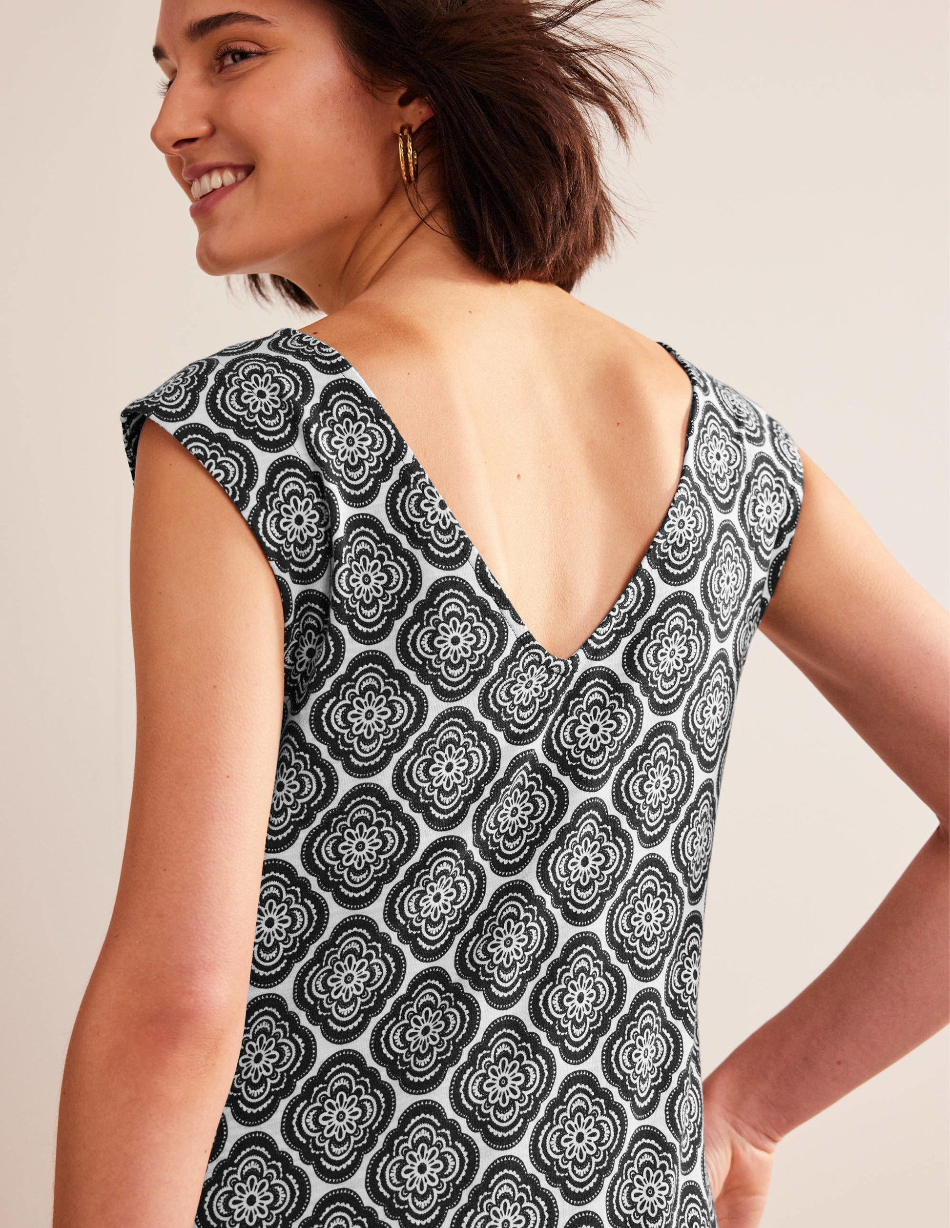 Sleeveless Jersey Shift Dress-Black, Botanic Blush-2