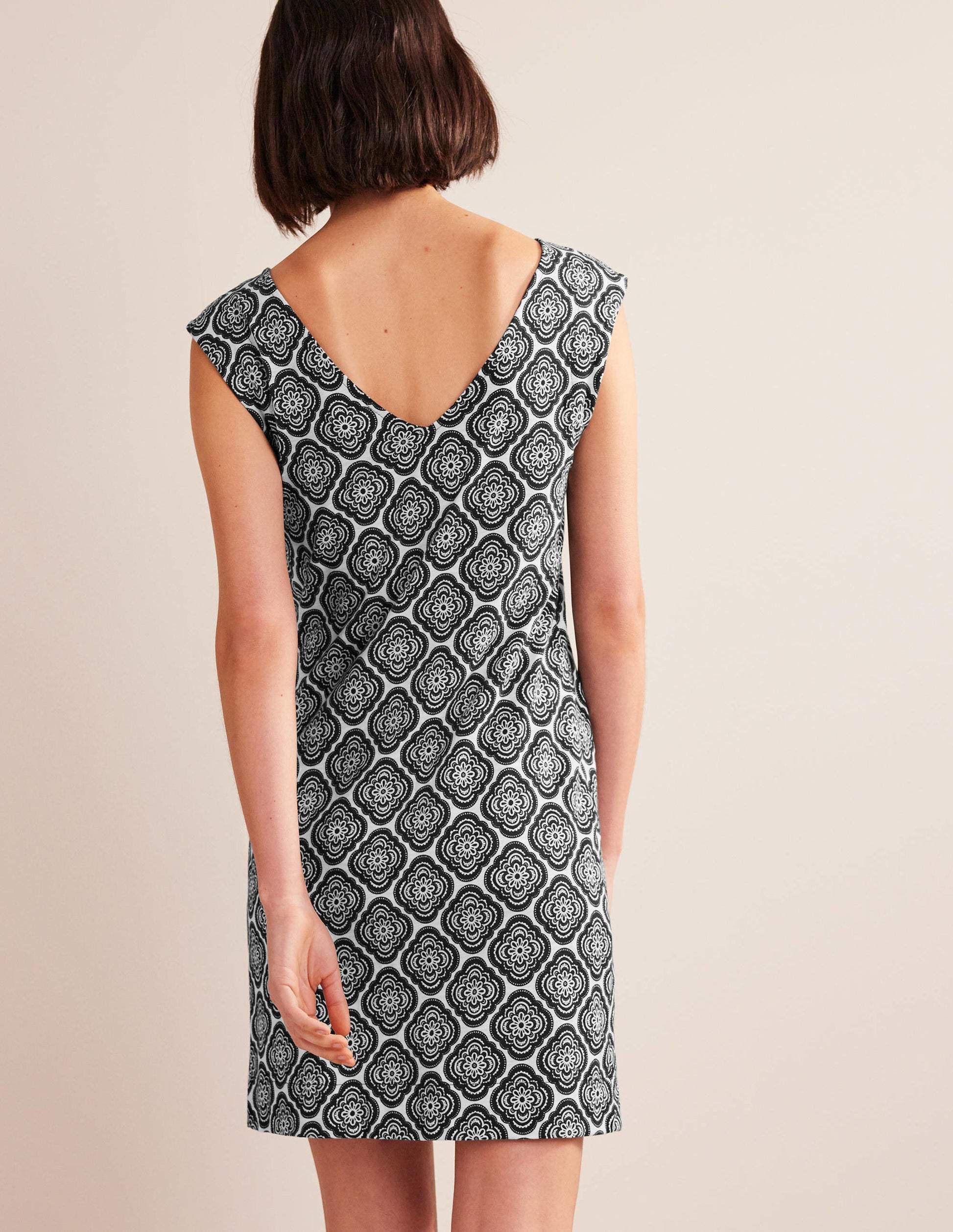 Sleeveless Jersey Shift Dress-Black, Botanic Blush-3