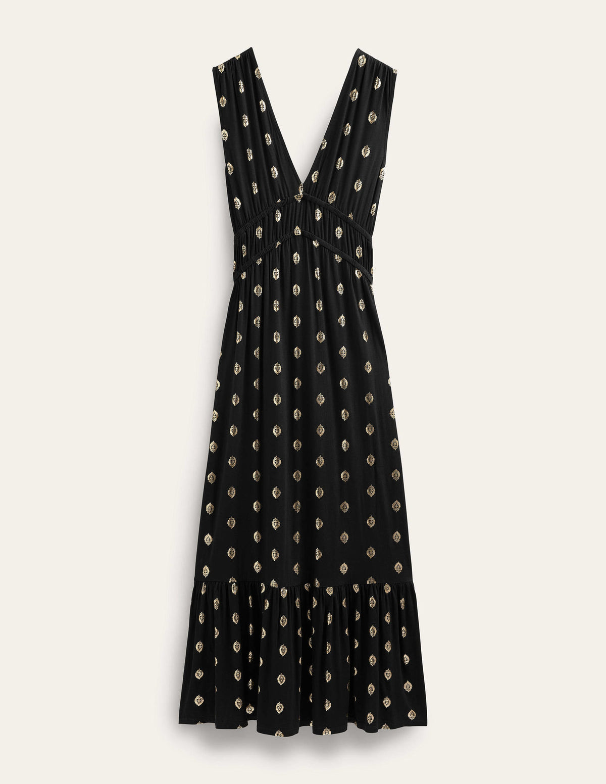 Smocked Jersey Maxi Dress-Black, Tranquil Leaf - Image 7