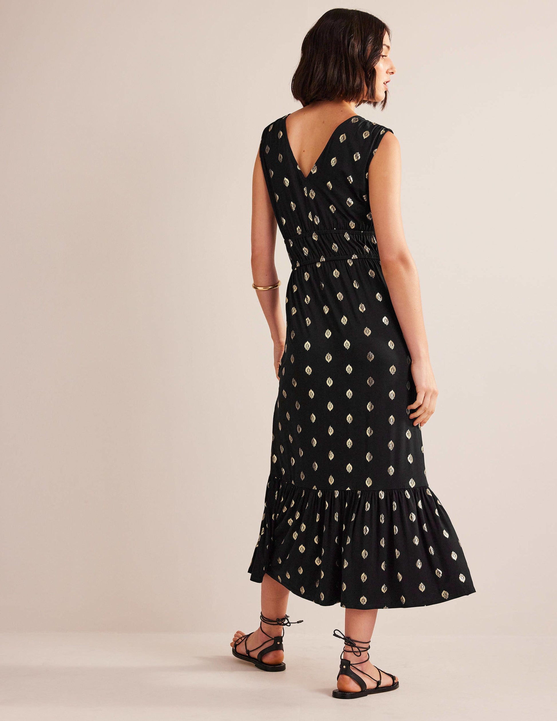 Smocked Jersey Maxi Dress-Black, Tranquil Leaf-3