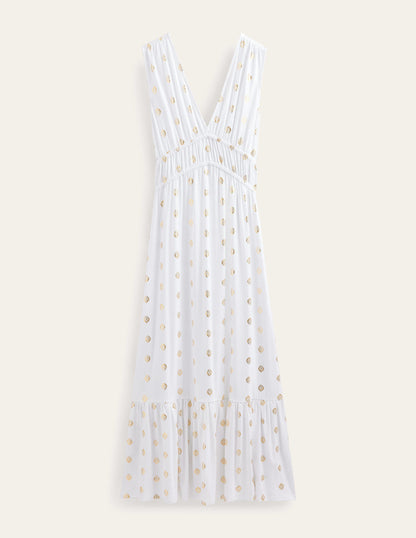 Smocked Jersey Maxi Dress-White, Tranquil Leaf-6