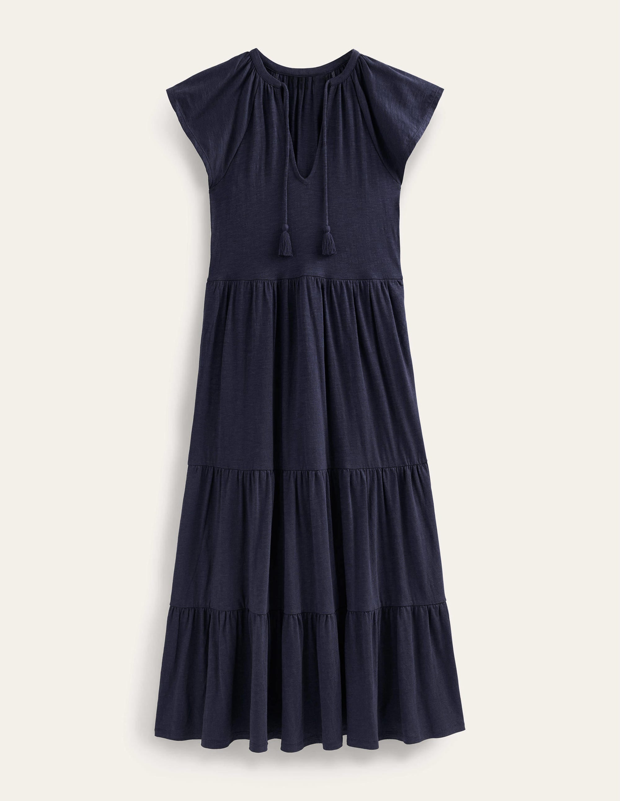 Tiered Jersey Midi Dress-Navy - Image 5