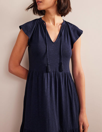 Tiered Jersey Midi Dress-Navy