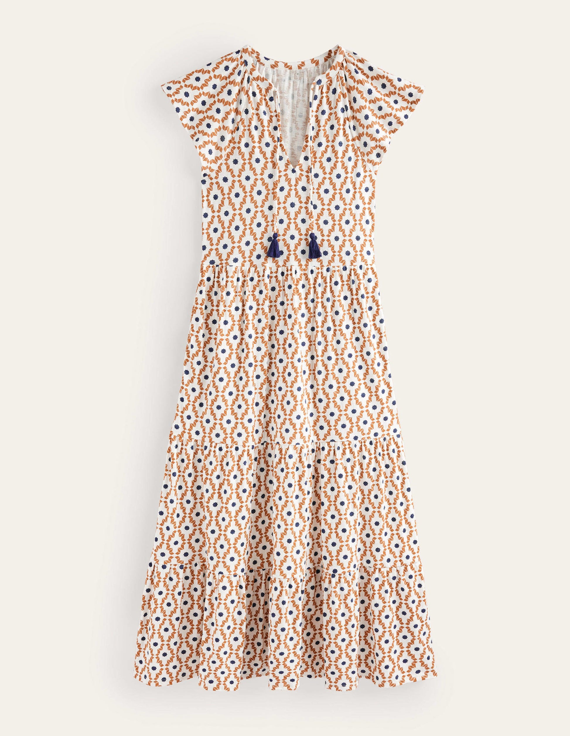 Tiered Jersey Midi Dress-Dorset Cream, Geo Diamond-8