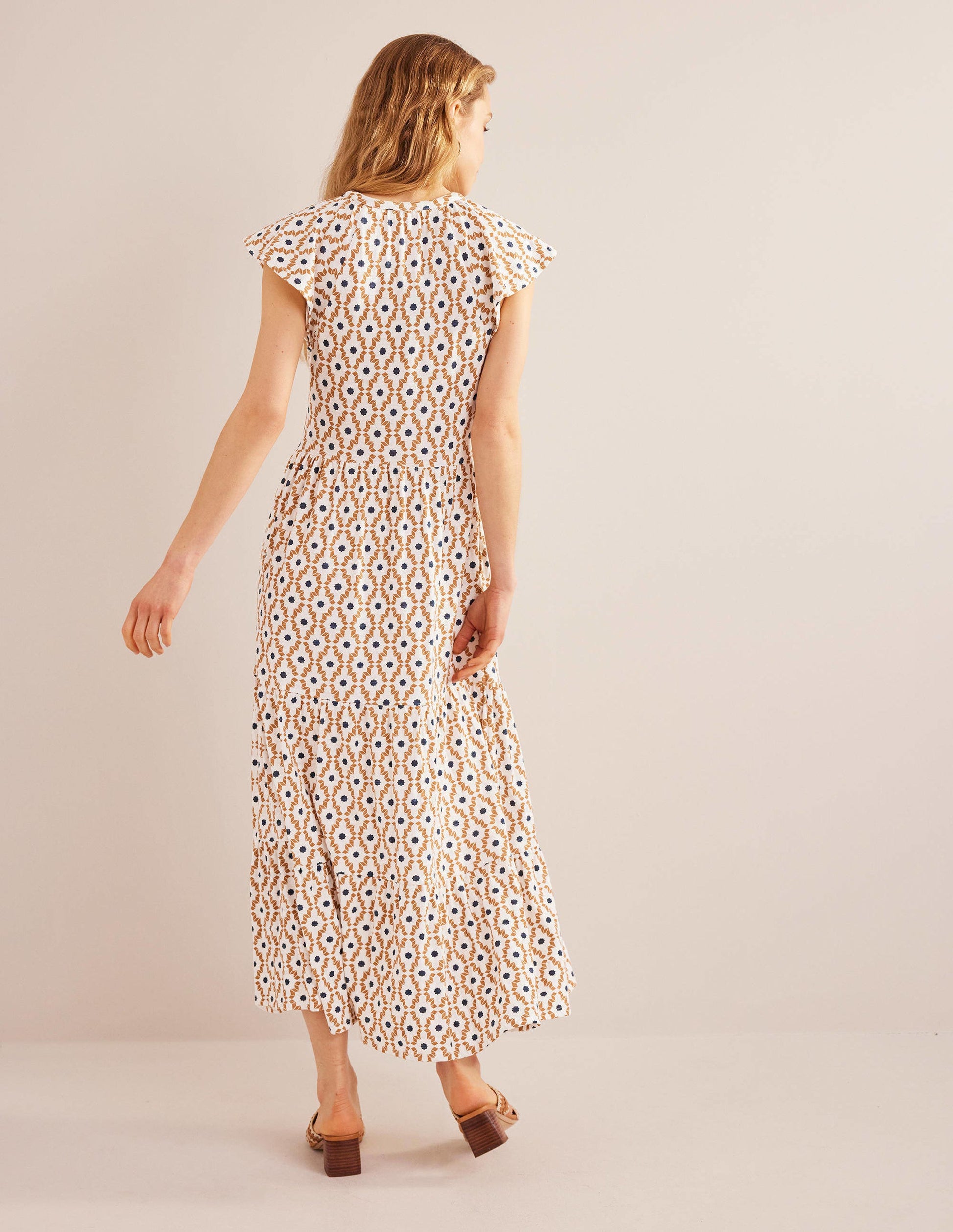 Tiered Jersey Midi Dress-Dorset Cream, Geo Diamond-3
