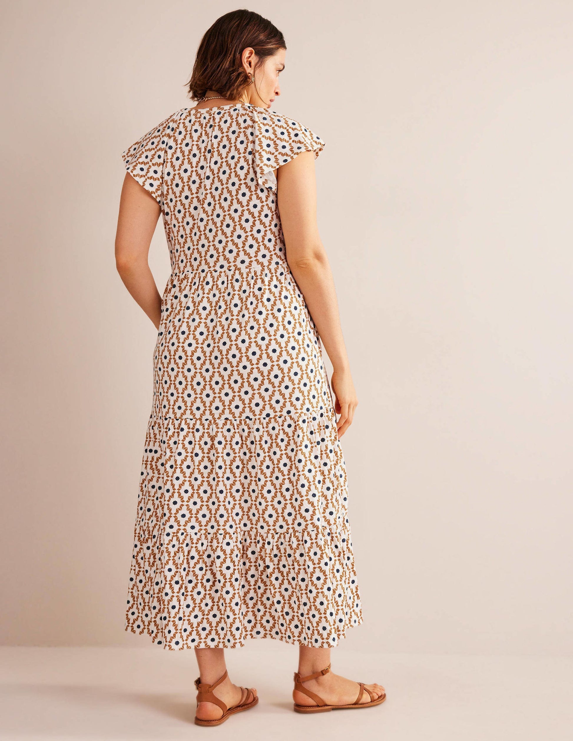 Tiered Jersey Midi Dress-Dorset Cream, Geo Diamond-7