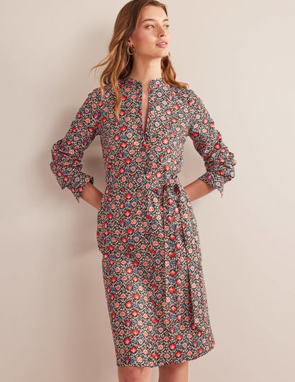 Collarless Midi Shirt Dress-Poinsettia, Enchanting Bloom-1