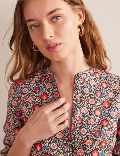 Collarless Midi Shirt Dress-Poinsettia, Enchanting Bloom-2