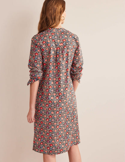 Collarless Midi Shirt Dress-Poinsettia, Enchanting Bloom-3