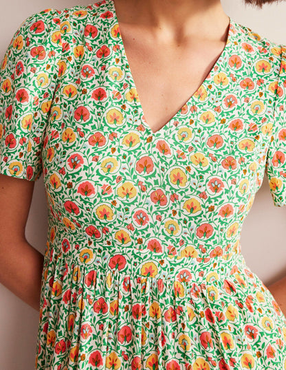 V-neck Tiered Maxi Dress-Green, Enchanting Bloom-2
