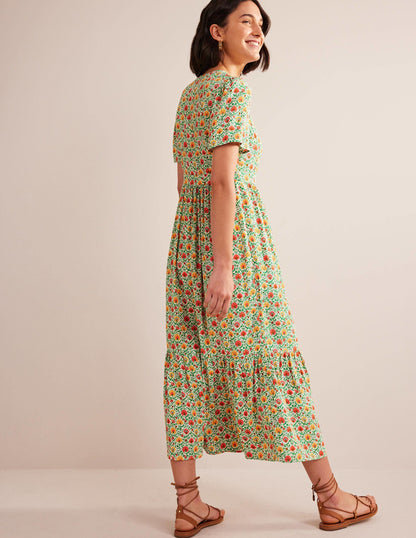 V-neck Tiered Maxi Dress-Green, Enchanting Bloom-3