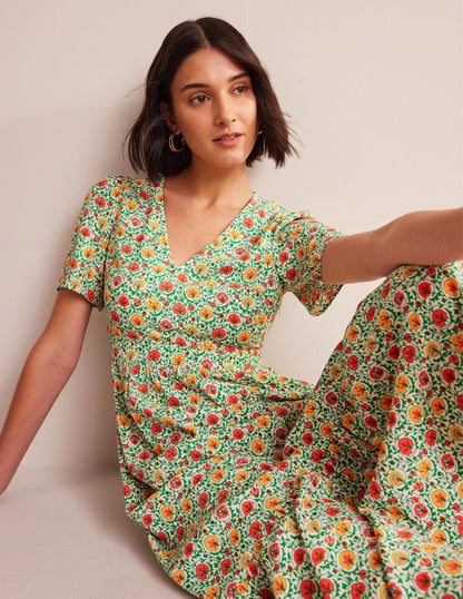 V-neck Tiered Maxi Dress-Green, Enchanting Bloom-4