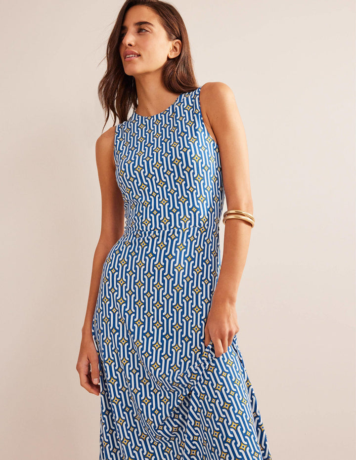 Cut-out Jersey Midi Dress-Sapphire, Azure Geo