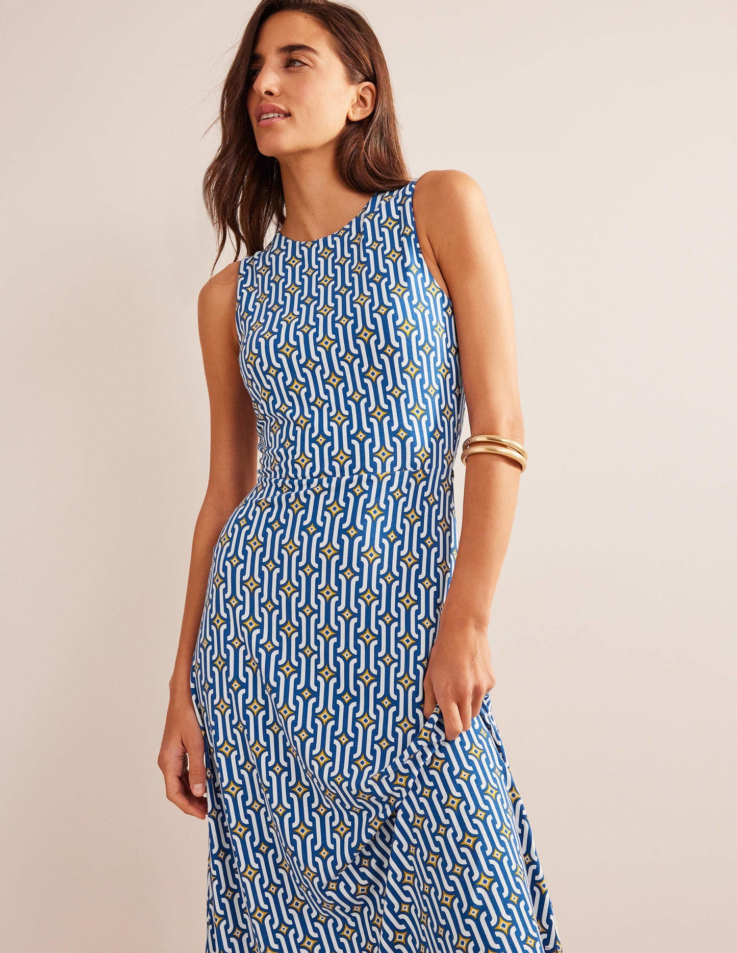Cut-out Jersey Midi Dress-Sapphire, Azure Geo