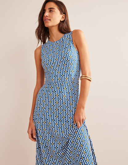 Cut-out Jersey Midi Dress-Sapphire, Azure Geo-1