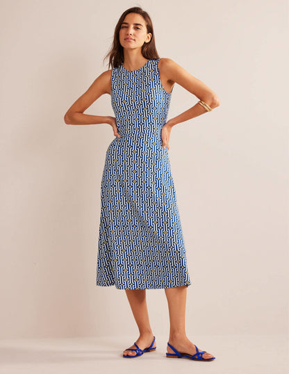 Cut-out Jersey Midi Dress-Sapphire, Azure Geo-2