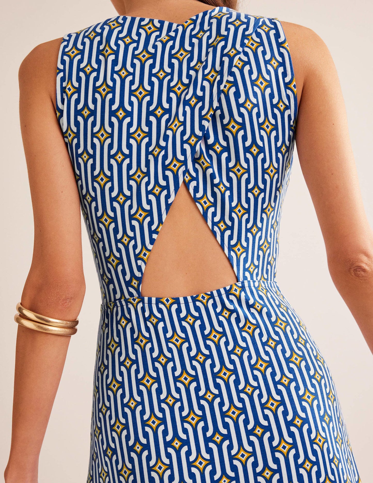 Cut-out Jersey Midi Dress-Sapphire, Azure Geo