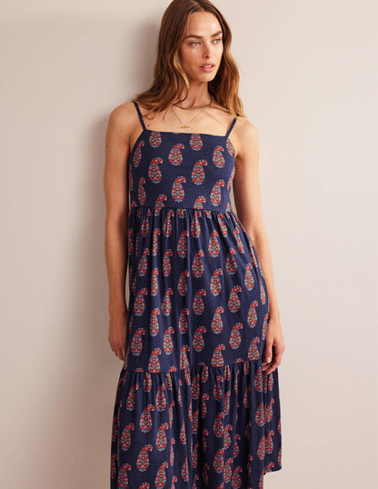 Strappy Jersey Midi Dress-Light Navy, Sweet Paisley-5