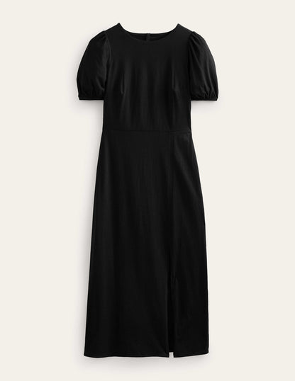 Back Detail Jersey Midi Dress-Black-5